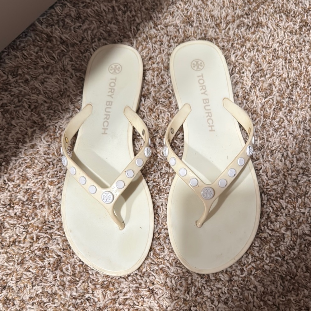 Tory Burch Cream Sandals with Silver Details